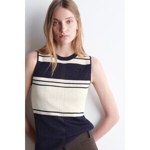 NWOT COS Ribbed Knit Tank Top Navy/Ivory/Striped Size S